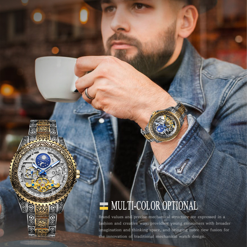 Forsining Factory Hot Sale Mens montre pour homme golden custom watch Retro Automatic mechanical watches for Wristwatches man