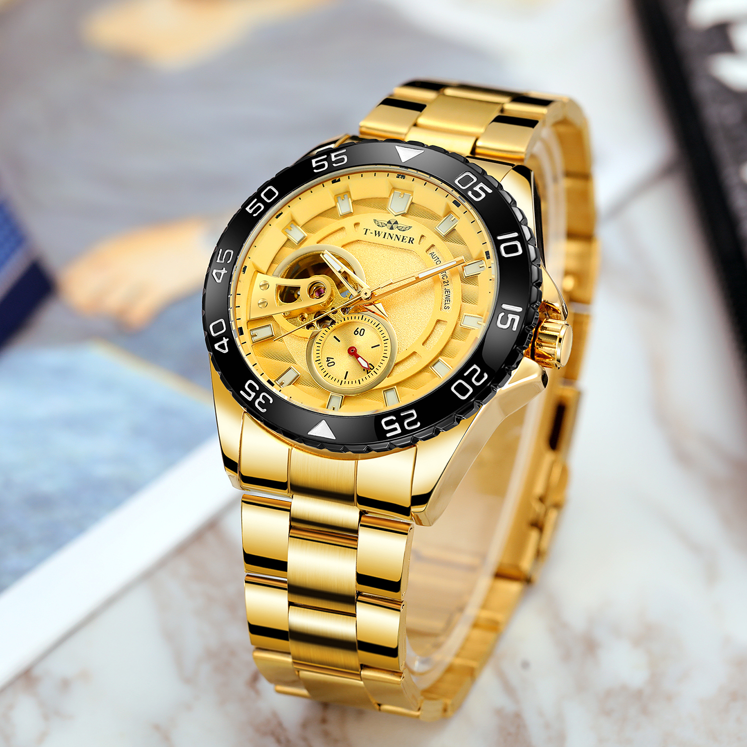 New China Gold T- winner Watch Male Wholesale Luxury Custom Stainless Steel Men Skeleton Mechanical Automatic Mens Wrist Watches