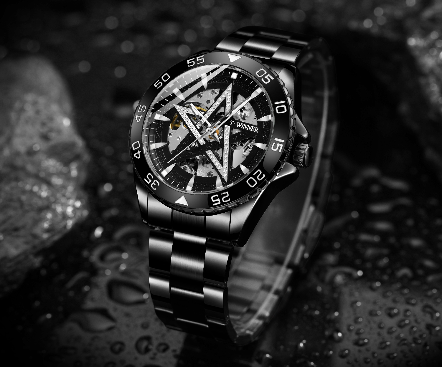 New Design T-WINNER BUSINESS Luminous Custom Gold Mechanical Wrist Watches for Men