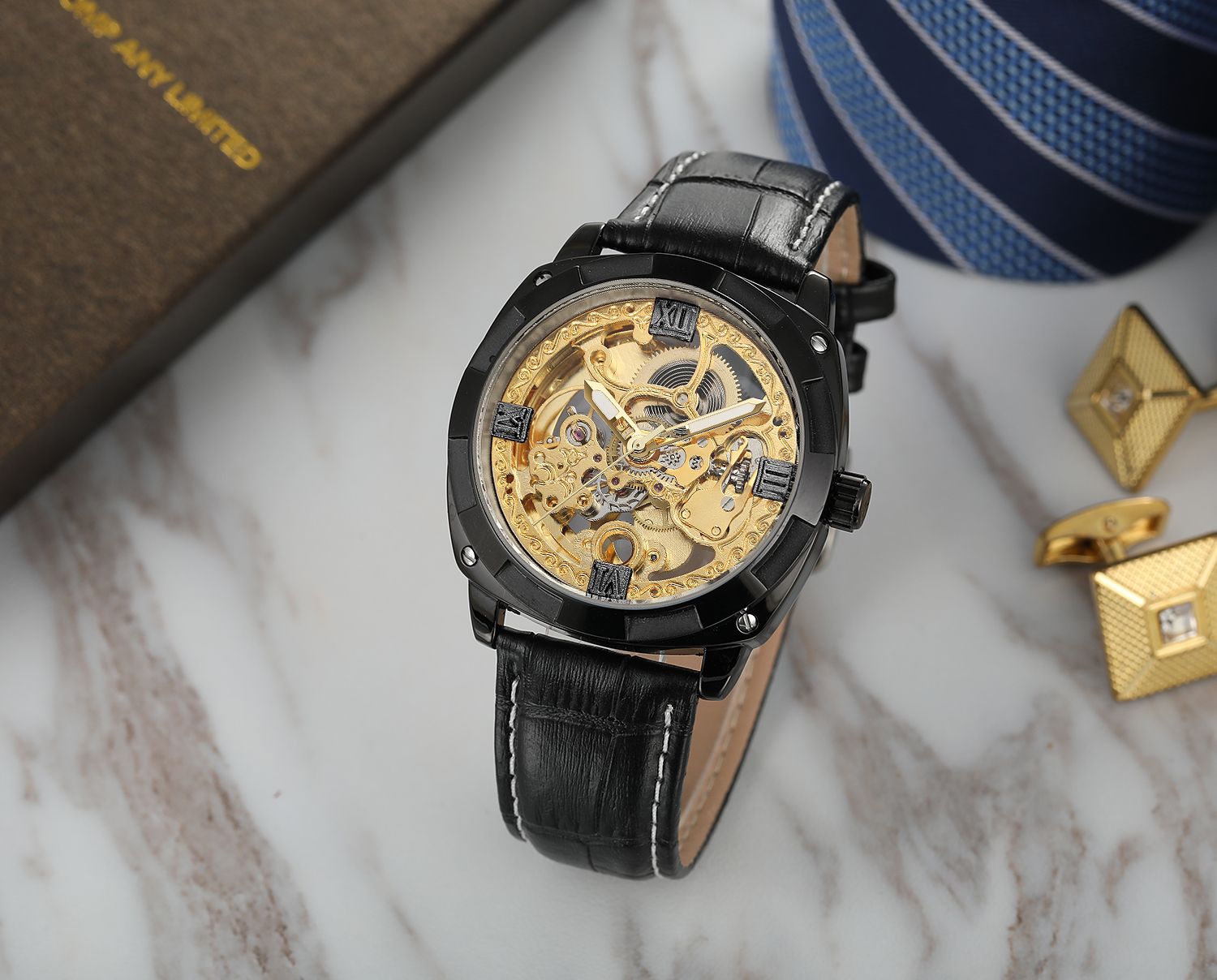 FORSINING Gold Watch Men Luxury Skeleton Automatic Stainless Steel Wristwatch
