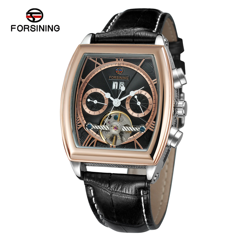 Reloj Tourbillion Square Luxury Men Wristwatch Watch OEM Barrel Forsining Tonneau Tourbillion Mechanical Automatic Mens Watches