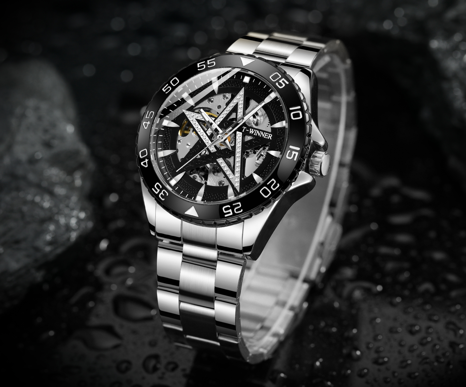New Design T-WINNER BUSINESS Luminous Custom Gold Mechanical Wrist Watches for Men